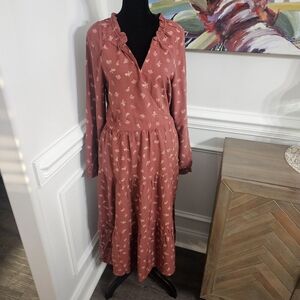 Lucky Brand Women  Floral  Print Puff Sleeve Bohemian Maxi Dress  Rust S,M,L,XL